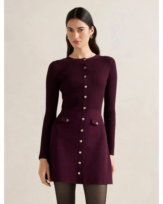 Forever New Purple Issie L/S Knit Mini Dress
