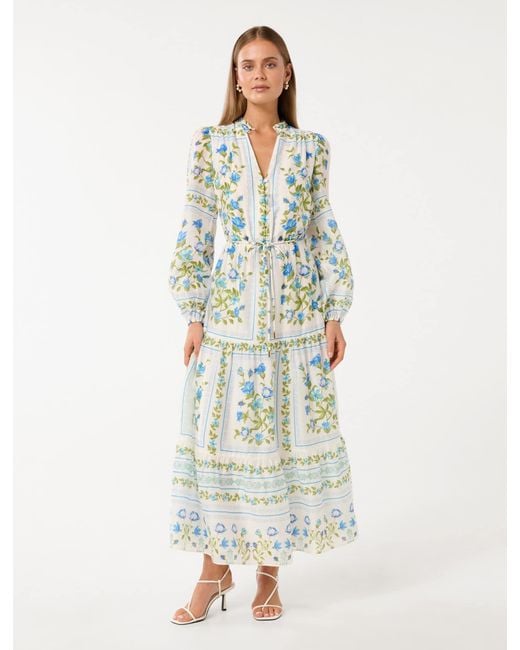 Forever New White Tara Printed Midi Dress
