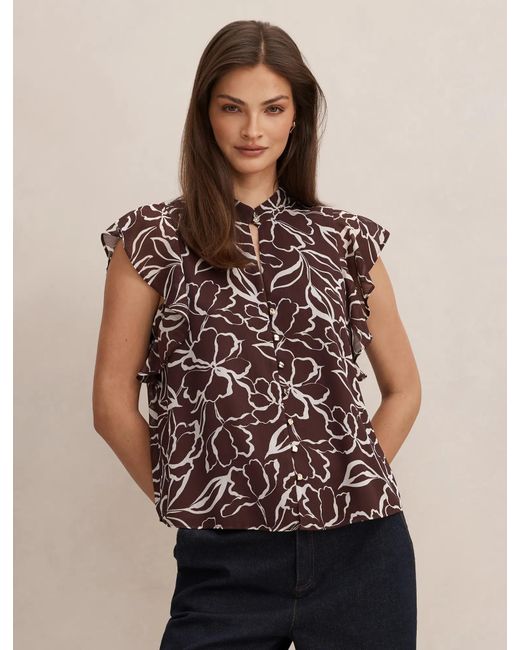 Forever New Brown Tullia Ruffle Sleeve Blouse
