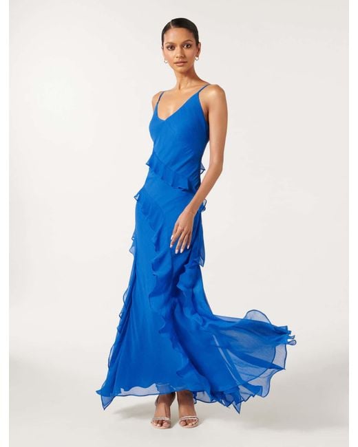 Forever New Blue Poppy Petite Ruffle Gown