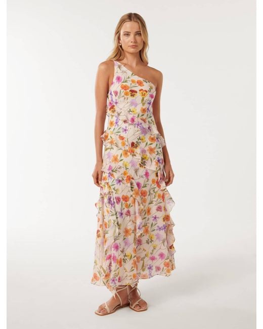 Forever New Natural Belle One-Shoulder Ruffle Gown