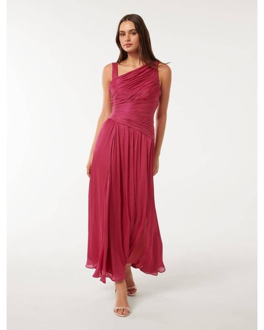 Forever New Red Nya Metallic Asymmetrical Maxi Dress