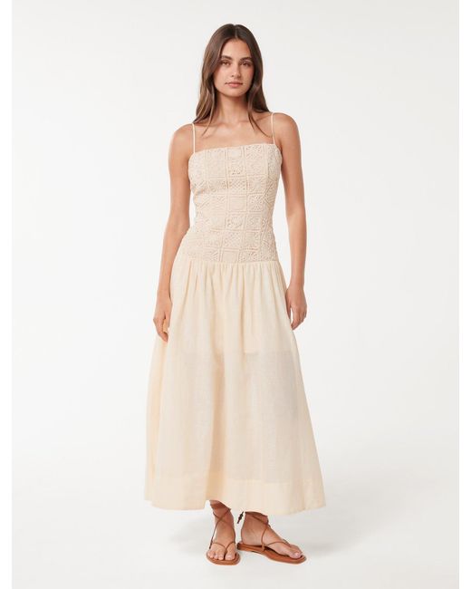 Forever New Natural Cara Crochet Midi Dress