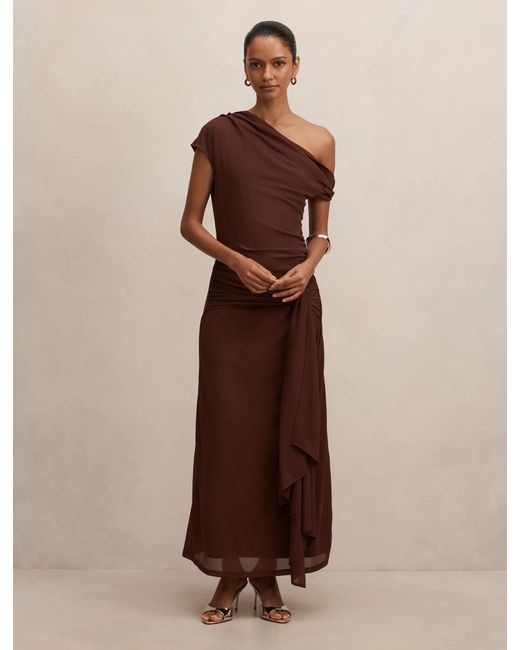 Forever New Brown Piper Petite Tie Mesh Midi Dress