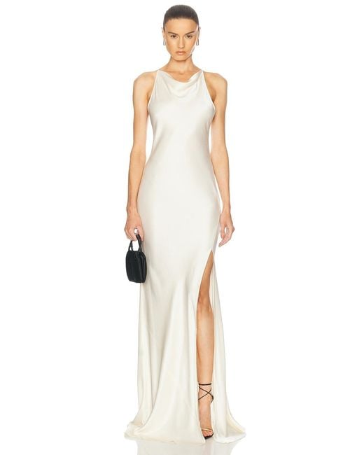 LAPOINTE White Satin Halter Gown