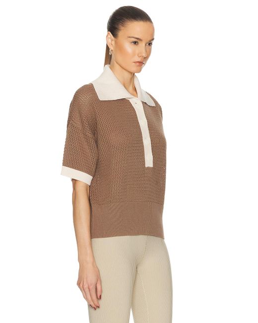 Varley Brown Finch Knit Polo Top
