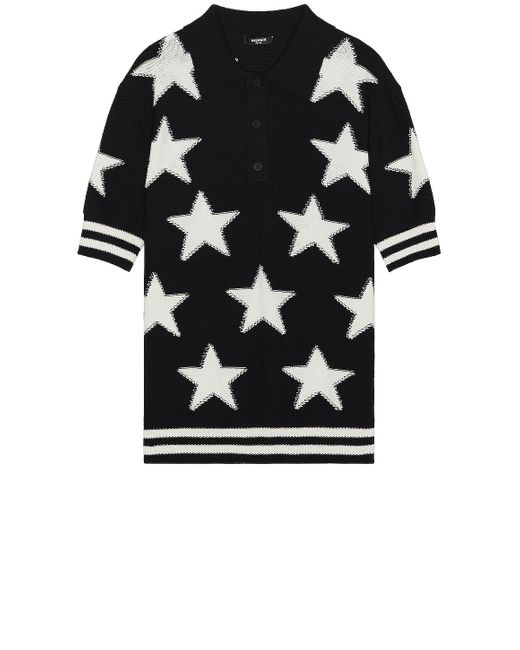 Balmain Black Stars Cotton Short Sleeve Polo for men