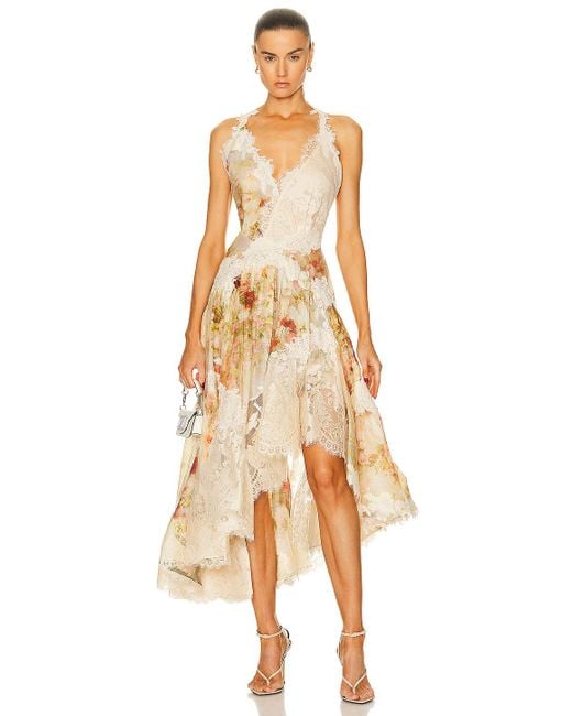 knee length dresses for ladies Zimmermann Cream Luminosity Liftoff Flower Midi Dress OP main image 1