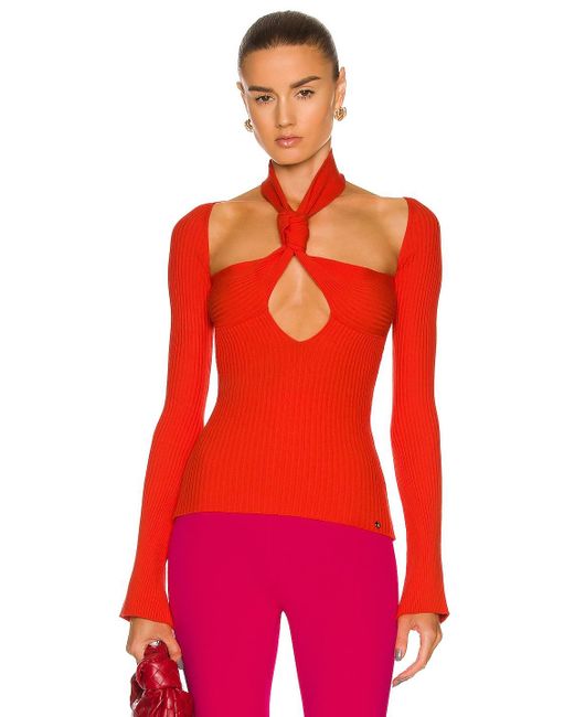 The Attico For Fwrd Long Sleeve Choker Top in Red | Lyst