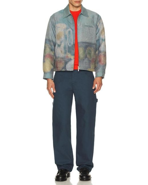 vowels Blue Abstract Fruit Zip Up Work Jacket for men