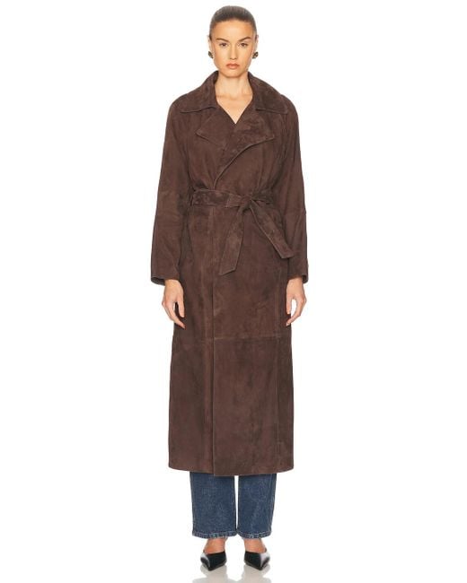 Nour Hammour Brown Althea Belted Suede Coat