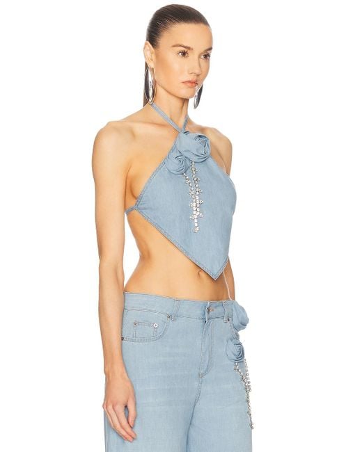 Area Blue Crystal Rosette Handkerchief Top