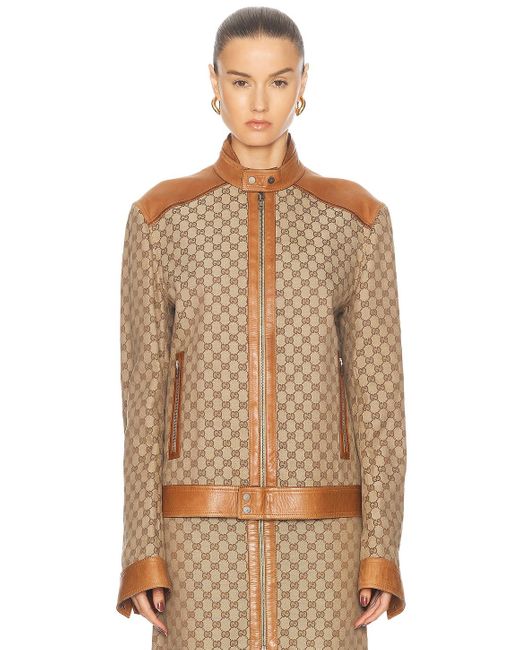 Gucci Brown Gg Moto Jacket