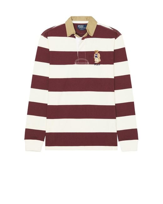 Polo Ralph Lauren Red Long Sleeve Cotton Novelty Bear Rugby Polo for men