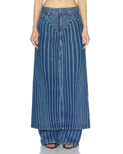 Jean Paul Gaultier Blue Body Morphing Laser Print Denim Skirt Pant
