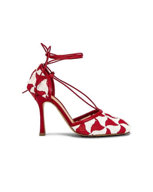 Bottega Veneta Red Stretch Lace Up Sandals