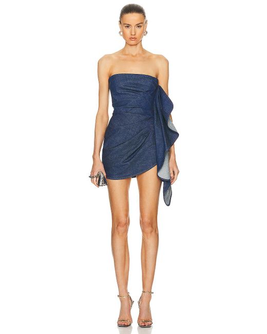 LAQUAN SMITH Blue Strapless Ruching Cocktail Dress