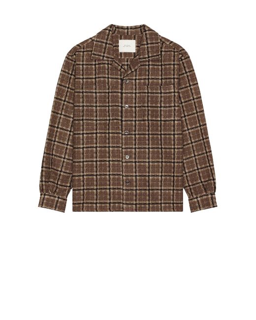 Saturdays NYC Brown Open Collar Flannel Check Shirt for men