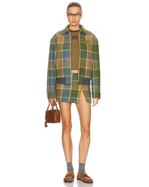 Miu Miu Green Check Padded Jacket