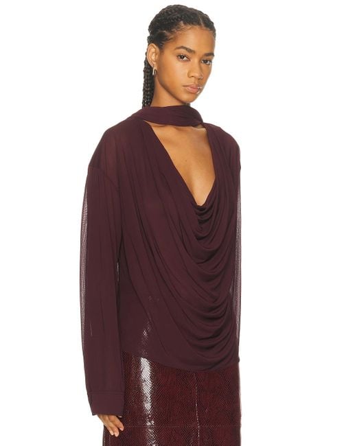 Atlein Red Draped Collar Blouse