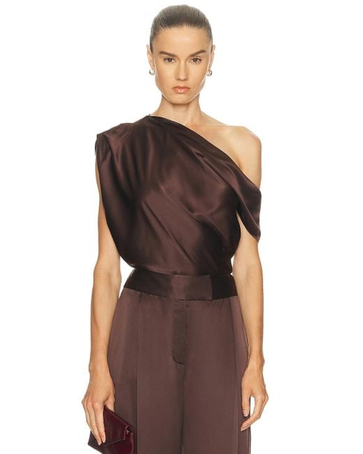The Sei Brown Asymmetrical Drape Top