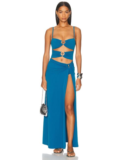 Christopher Esber Blue Ruched Orbit Split Skirt