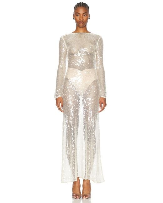 David Koma White Sequin Open Back Gown