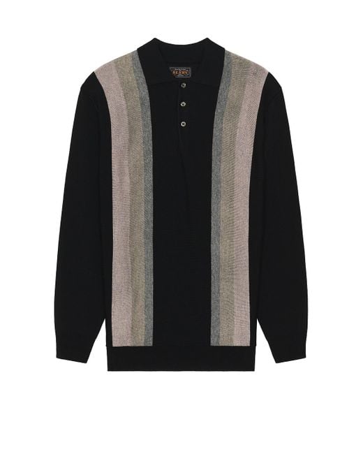 Beams Plus Black Knit Polo Stripe Argyle for men