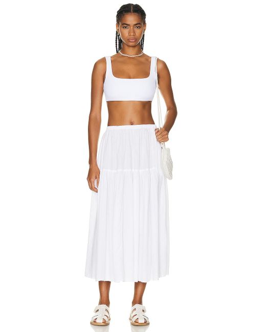 Enza Costa White Cool Cotton Tiered Maxi Skirt