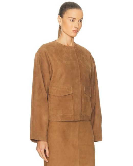 St. Agni Brown Suede Utility Cocoon Bomber Jacket