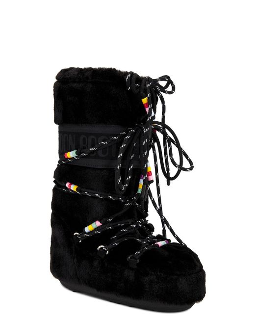 Moon Boot Black Icon Faux Fur Beads Boot