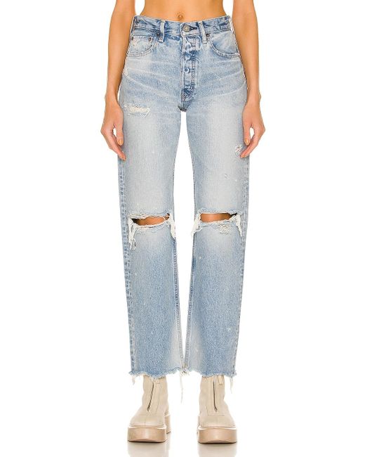 Moussy Cotton Odessa Wide Straight Leg in Light Blue (Blue) | Lyst