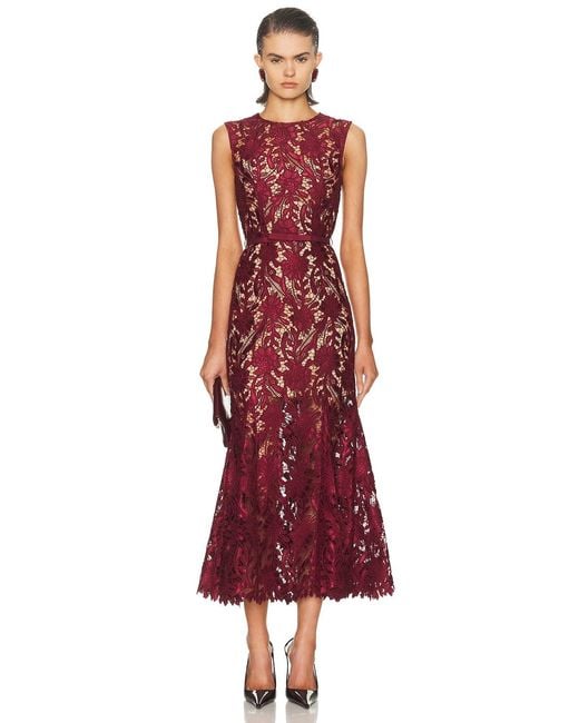 chinese dress ladies Black Floral Lace Midi Dress  self-portrait