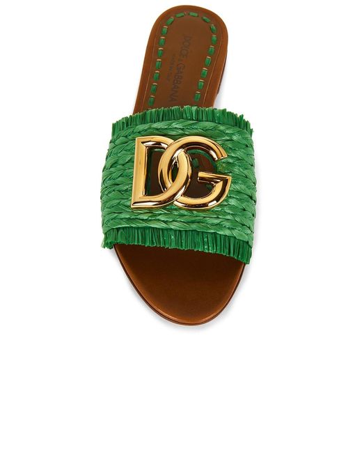 Dolce & Gabbana Green Raffia Flat Slide