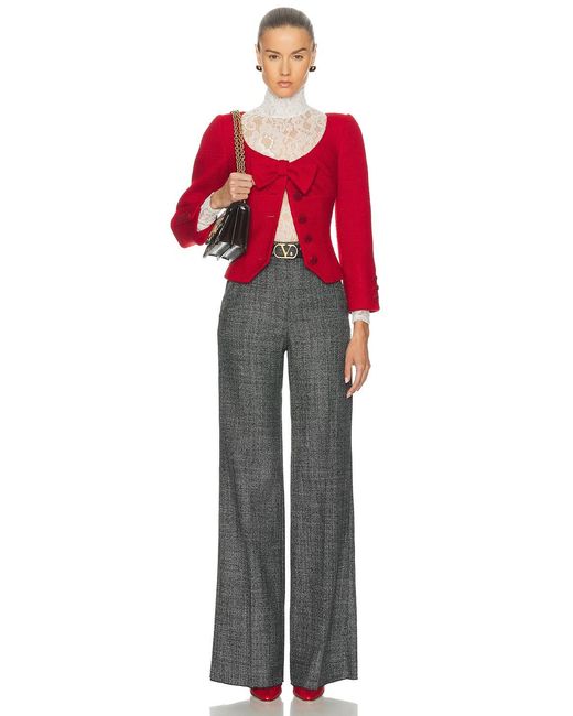 Valentino Red Plain Wool Tweed Jacket