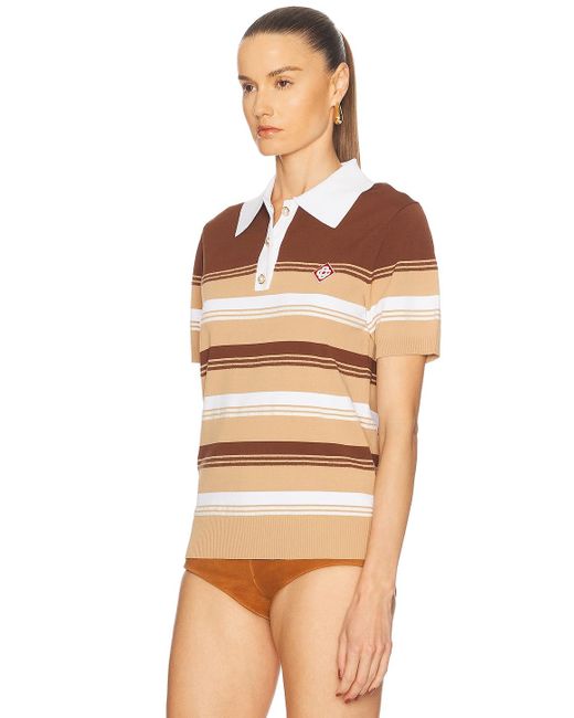 Casablanca Brown Chicano Striped Polo Top