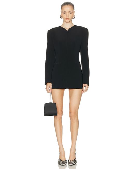 Norma Kamali Black Long Sleeve Shoulder Pad V Neck Zip Front Jacket