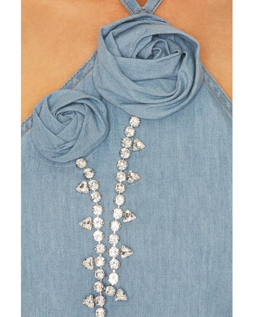 Area Blue Crystal Rosette Handkerchief Top