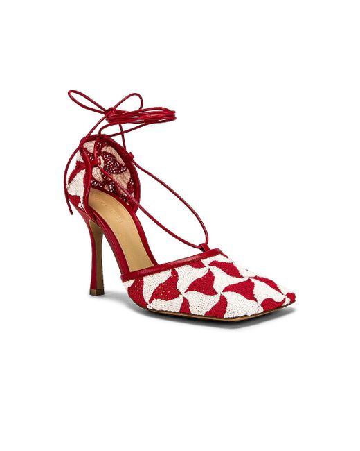 Bottega Veneta Red Stretch Lace Up Sandals
