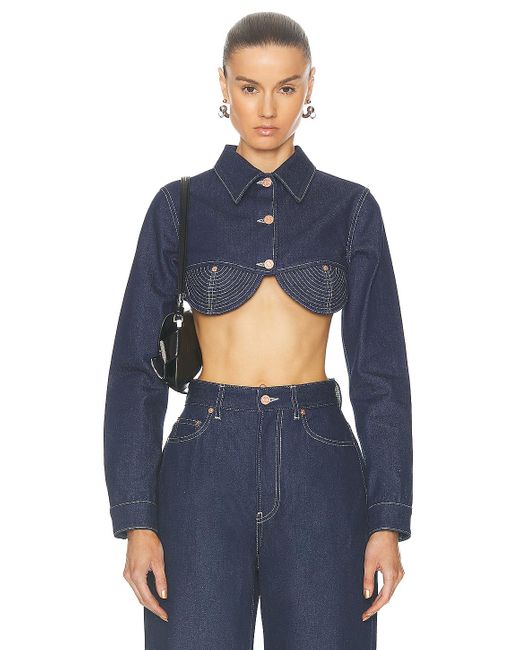 Jean Paul Gaultier Blue Madonna Inspired Denim Crop Jacket