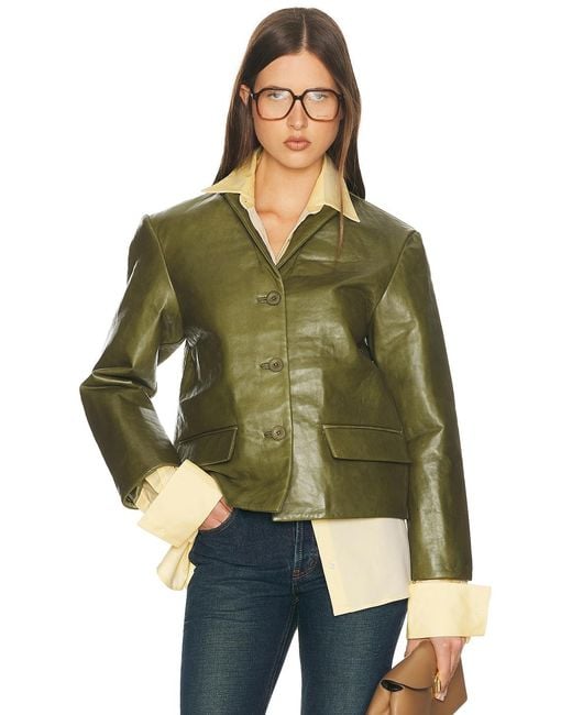 Helsa Green Puffy Leather Jacket