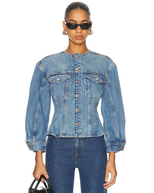 FRAME Blue The Nipped Collarless Jacket