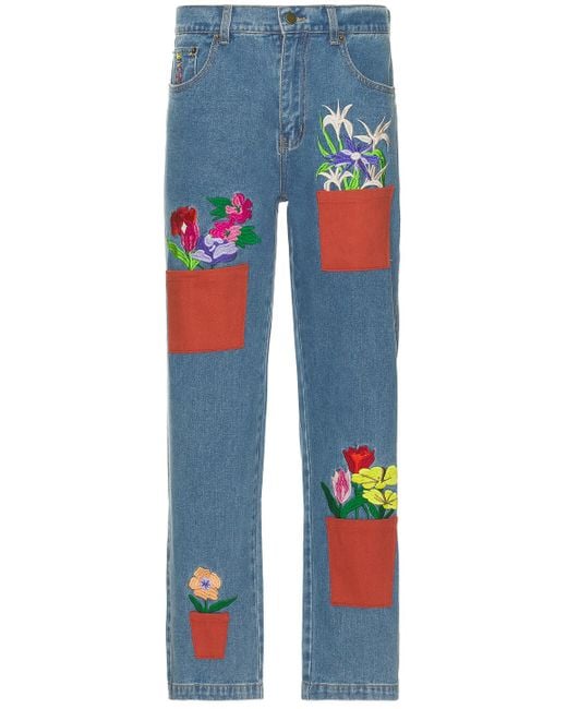 Kidsuper Blue Flower Pots Denim Jeans for men