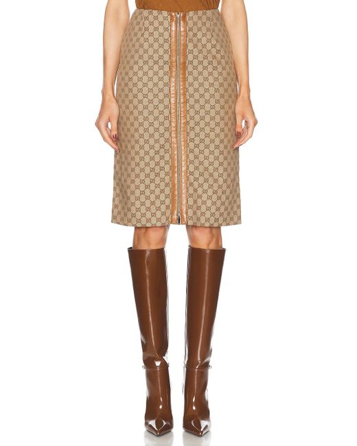 Gucci Natural Gg Zip Pencil Skirt