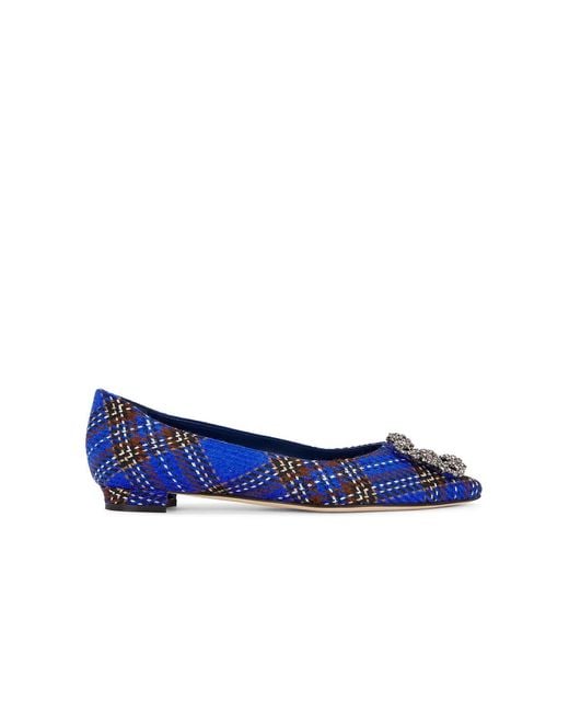 Manolo Blahnik Blue Hangisi Wool Flat