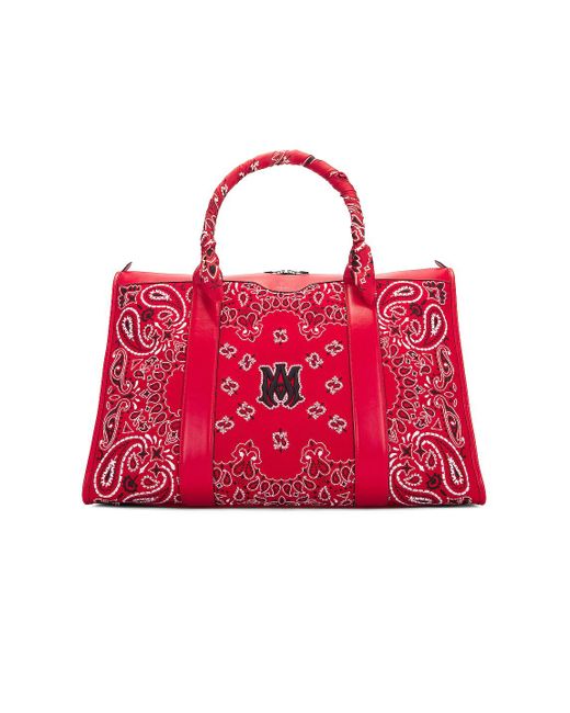 Amiri Leather Bandana Embroide Weekend Bag in Red for Men | Lyst