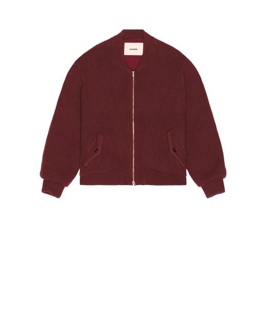 vowels Red Knitted Bomber Jacket for men