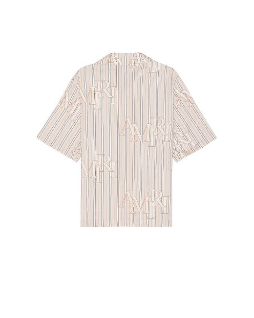 Amiri White Stripe Staggered Poplin Short Sleeve Shirt for men