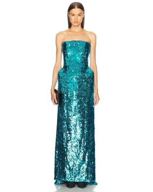 balenciaga blue dress Balenciaga Blue floral print ruffle Satin Midi Dress Spring 2020 – Basha  Gold main image 1