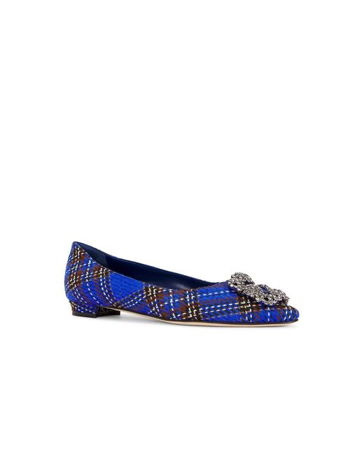 Manolo Blahnik Blue Hangisi Wool Flat